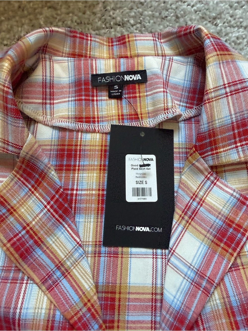 Fashion Nova Red, Yellow & Light Blue Plaid Skirt Set - Picture 3 of 8